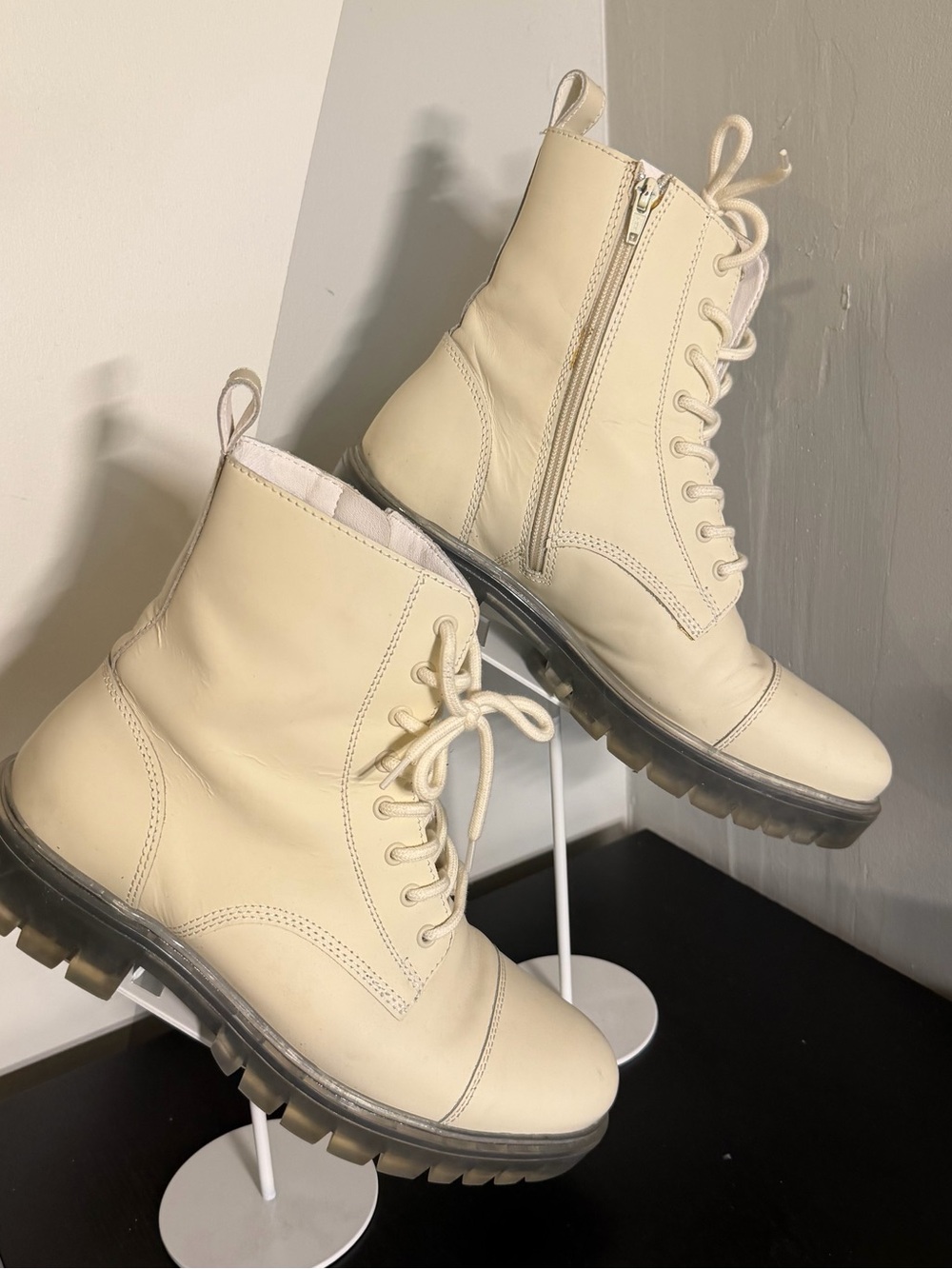 Aldo “REILY” Ivory Lace-Up Combat Boots with Side Zip